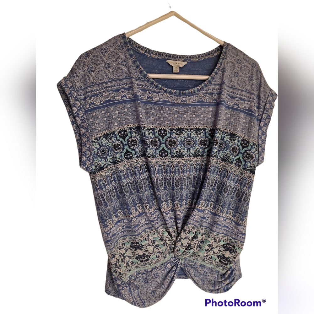 Lucky Brand boho front knot short sleeve top